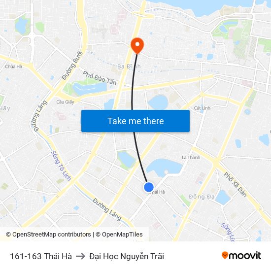 161-163 Thái Hà to Đại Học Nguyễn Trãi map