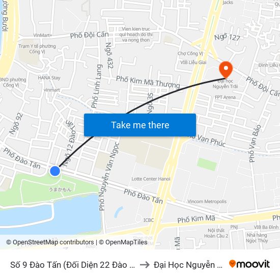 Số 9 Đào Tấn (Đối Diện 22 Đào Tấn) to Đại Học Nguyễn Trãi map