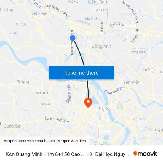Kcn Quang Minh - Km 8+150 Cao Tốc Btl-Nb to Đại Học Nguyễn Trãi map