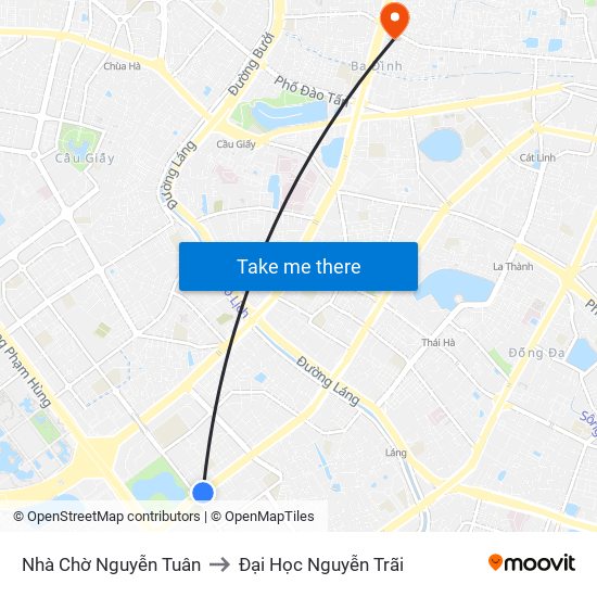Nhà Chờ Nguyễn Tuân to Đại Học Nguyễn Trãi map