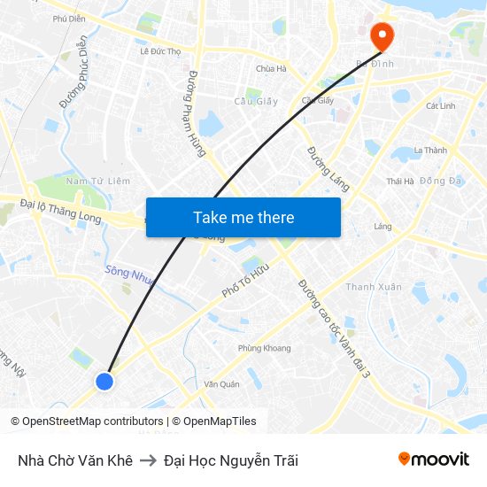 Nhà Chờ Văn Khê to Đại Học Nguyễn Trãi map