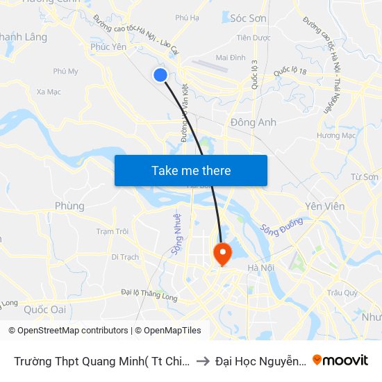 Trường Thpt Quang Minh( Tt Chi Đông) to Đại Học Nguyễn Trãi map