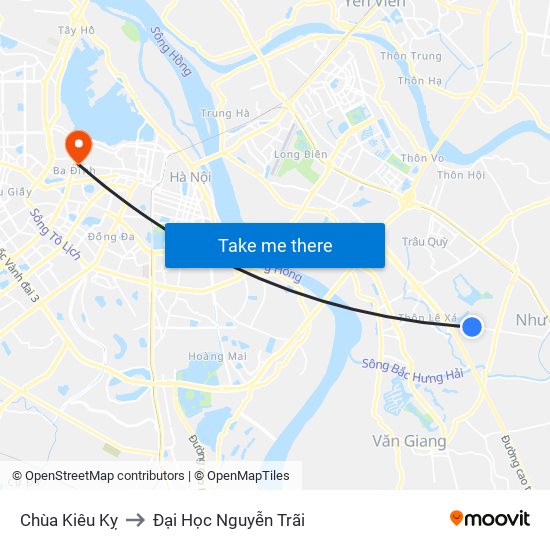 Chùa Kiêu Kỵ to Đại Học Nguyễn Trãi map