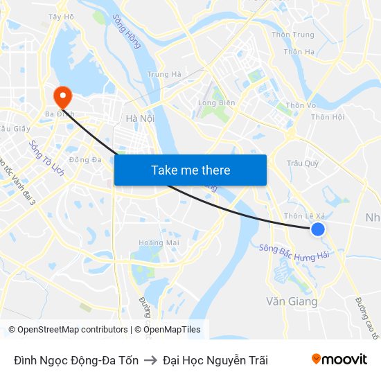 Đình Ngọc Động-Đa Tốn to Đại Học Nguyễn Trãi map