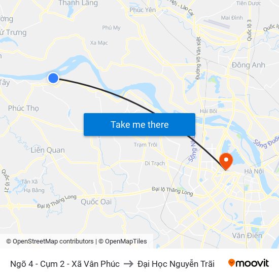 Ngõ 4 - Cụm 2 - Xã Vân Phúc to Đại Học Nguyễn Trãi map