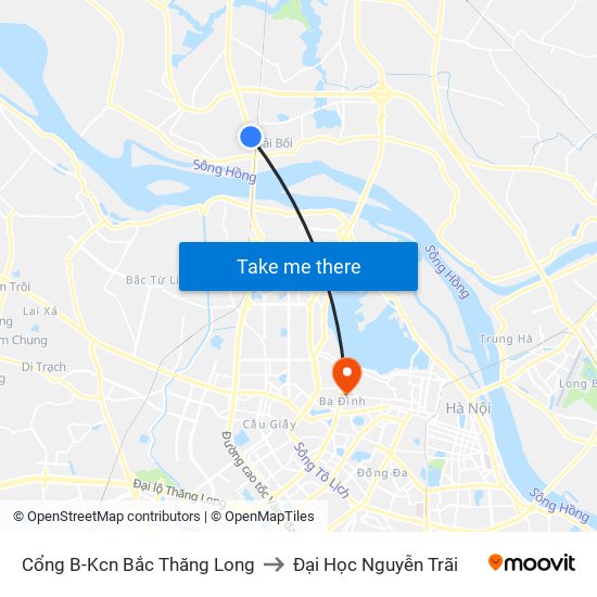 Cổng B-Kcn Bắc Thăng Long to Đại Học Nguyễn Trãi map