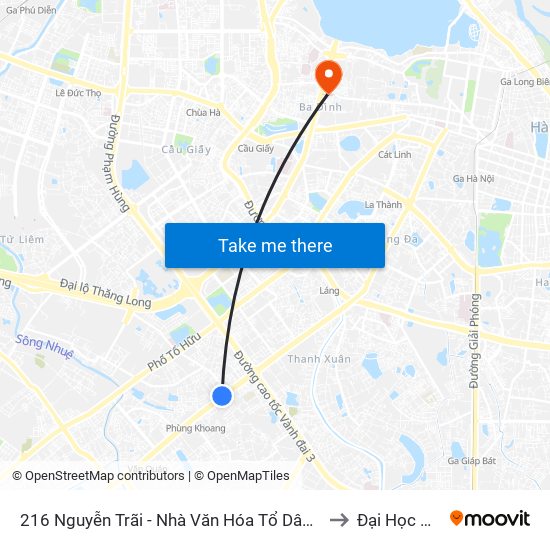 216 Nguyễn Trãi - Nhà Văn Hóa Tổ Dân Phố Số 8 & 9 Phường Trung Văn to Đại Học Nguyễn Trãi map