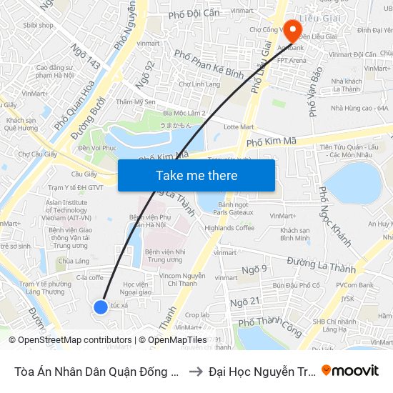 Tòa Án Nhân Dân Quận Đống Đa to Đại Học Nguyễn Trãi map