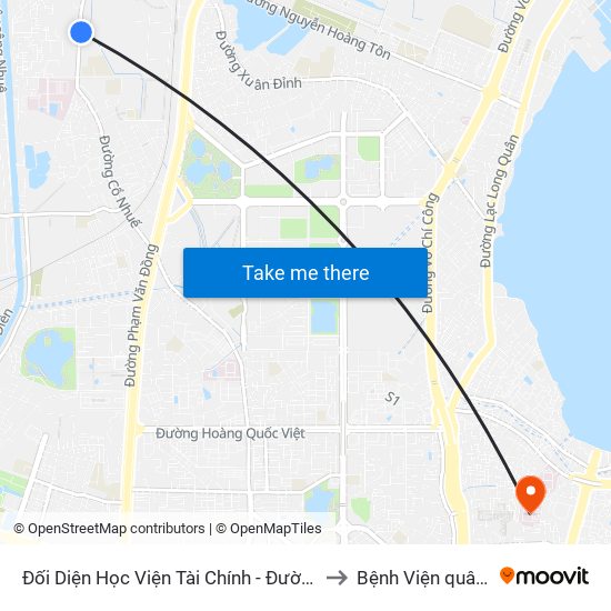 Đối Diện Học Viện Tài Chính - Đường Đức Thắng to Bệnh Viện quân y 354 map