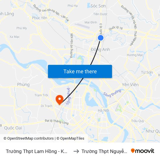 Trường Thpt Lam Hồng - Km 17+750 Quốc Lộ 3 to Trường Thpt Nguyễn Thị Minh Khai map