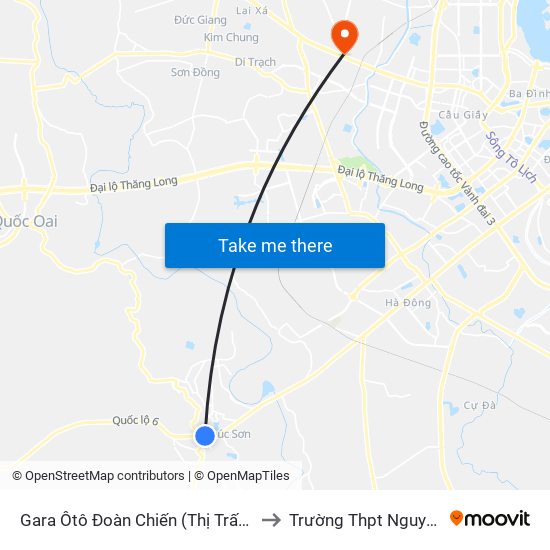 Gara Ôtô Đoàn Chiến (Thị Trấn Chúc Sơn) - Quốc Lộ 6 to Trường Thpt Nguyễn Thị Minh Khai map