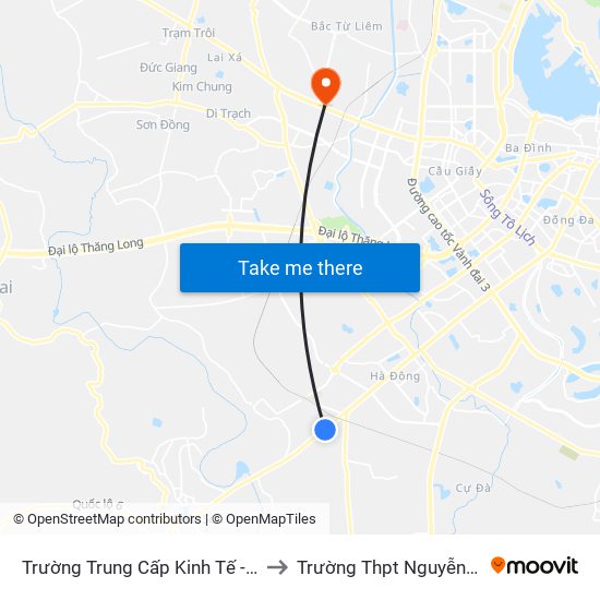 Trường Trung Cấp Kinh Tế - Tài Chính Hà Nội to Trường Thpt Nguyễn Thị Minh Khai map