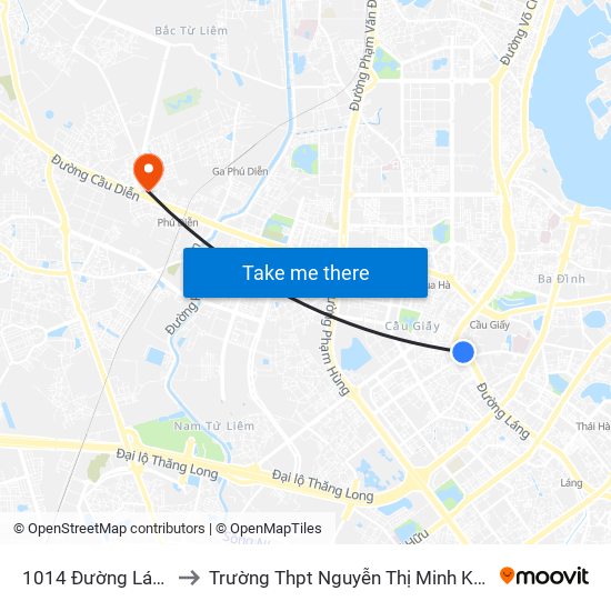 1014 Đường Láng to Trường Thpt Nguyễn Thị Minh Khai map