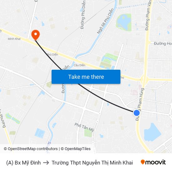 (A) Bx Mỹ Đình to Trường Thpt Nguyễn Thị Minh Khai map