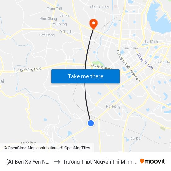 (A) Bến Xe Yên Nghĩa to Trường Thpt Nguyễn Thị Minh Khai map