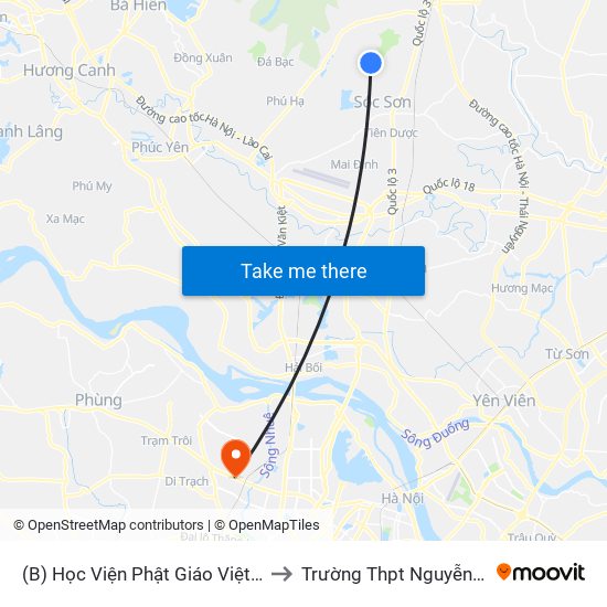 (B) Học Viện Phật Giáo Việt Nam  Xuân Giang to Trường Thpt Nguyễn Thị Minh Khai map