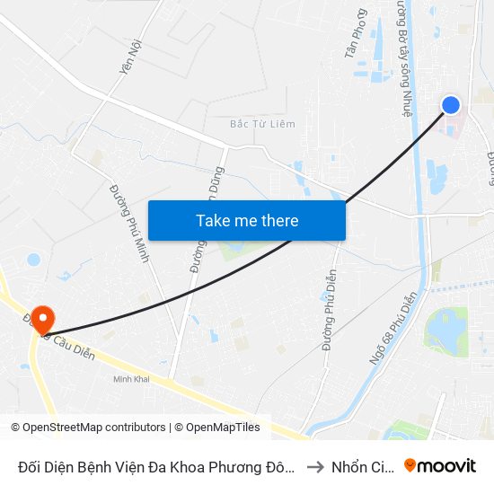 Đối Diện Bệnh Viện Đa Khoa Phương Đông to Nhổn City map