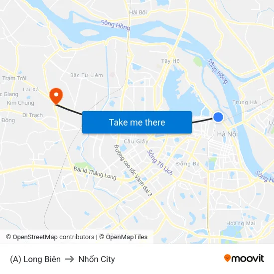 (A) Long Biên to Nhổn City map