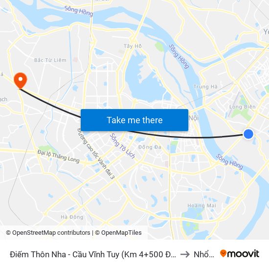 Điếm Thôn Nha - Cầu Vĩnh Tuy (Km 4+500 Đường Long Biên Xuân Quan) to Nhổn City map