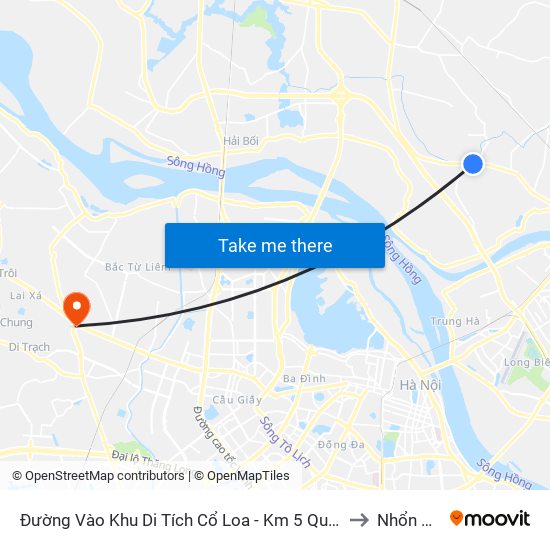 Đường Vào Khu Di Tích Cổ Loa - Km 5 Quốc Lộ 3 to Nhổn City map