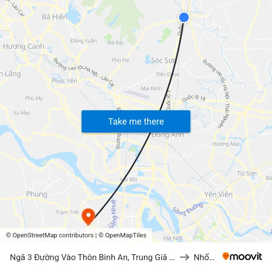 Ngã 3 Đường Vào Thôn Bình An, Trung Giã - Km 32+00 Quốc Lộ 3 to Nhổn City map
