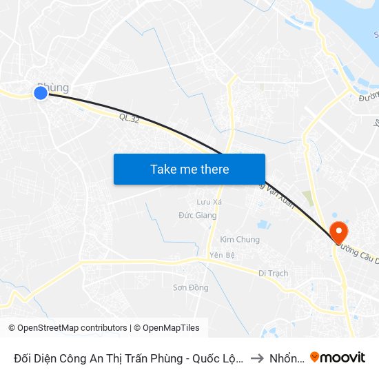 Đối Diện Công An Thị Trấn Phùng - Quốc Lộ 32 (Cọc Tiêu H6/21) to Nhổn City map