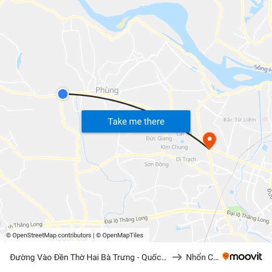 Đường Vào Đền Thờ Hai Bà Trưng - Quốc Lộ 32 to Nhổn City map