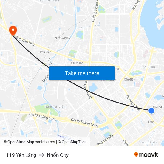 119 Yên Lãng to Nhổn City map