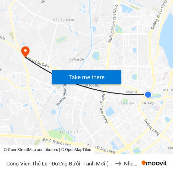 Công Viên Thủ Lệ - Đường Bưởi Tránh Mới (Gần Ngõ 32 Đường Bưởi) to Nhổn City map