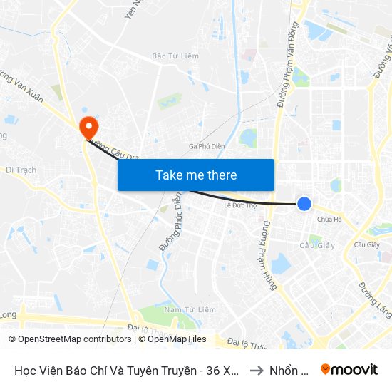 Học Viện Báo Chí Và Tuyên Truyền - 36 Xuân Thủy to Nhổn City map