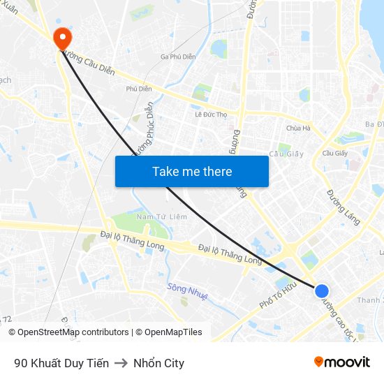 90 Khuất Duy Tiến to Nhổn City map