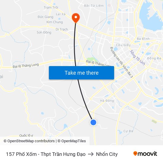 157 Phố Xốm - Thpt Trần Hưng Đạo to Nhổn City map