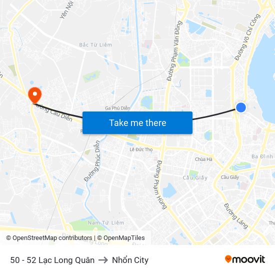 50 - 52 Lạc Long Quân to Nhổn City map