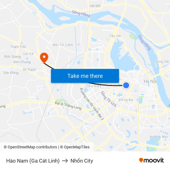 Hào Nam (Ga Cát Linh) to Nhổn City map