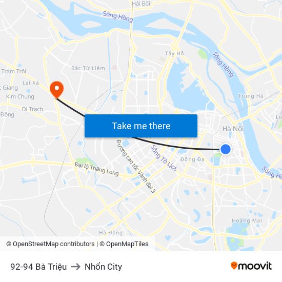 92-94 Bà Triệu to Nhổn City map