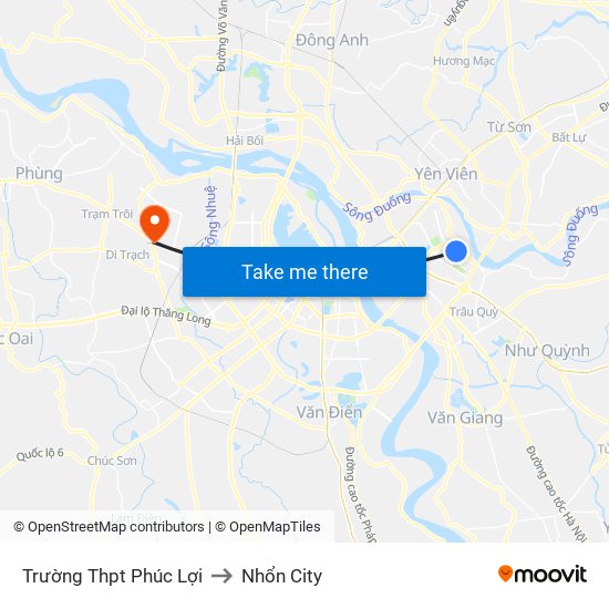 Trường Thpt Phúc Lợi to Nhổn City map