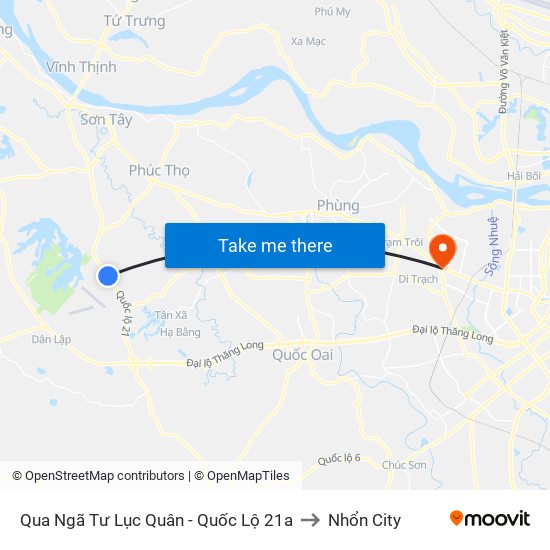 Qua Ngã Tư Lục Quân - Quốc Lộ 21a to Nhổn City map