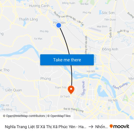 Nghĩa Trang Liệt Sĩ Xã Thị Xã Phúc Yên - Hai Bà Trưng, Phúc Yên to Nhổn City map