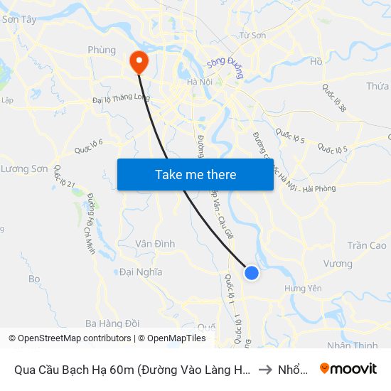 Qua Cầu Bạch Hạ 60m (Đường Vào Làng Hoàng Nguyên) - Dt428 to Nhổn City map