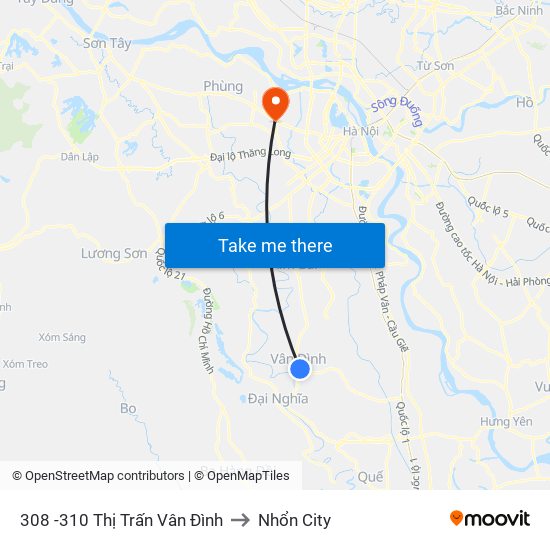 308 -310 Thị Trấn Vân Đình to Nhổn City map