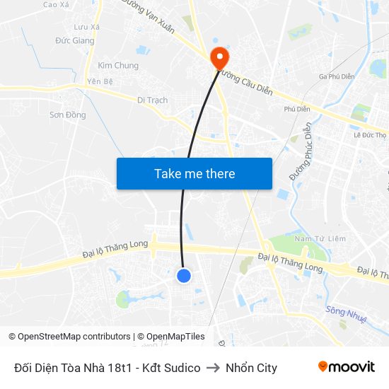 Đối Diện Tòa Nhà 18t1 - Kđt Sudico to Nhổn City map