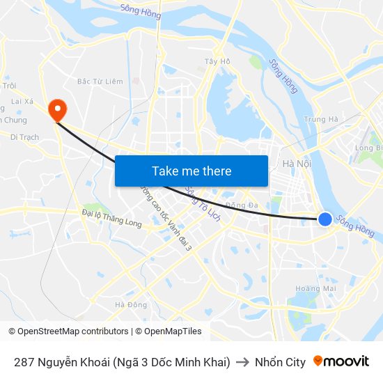 287 Nguyễn Khoái (Ngã 3 Dốc Minh Khai) to Nhổn City map