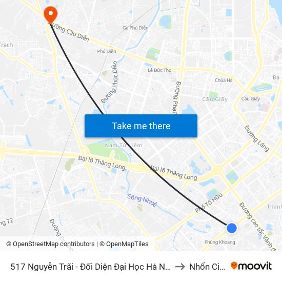 517 Nguyễn Trãi - Đối Diện Đại Học Hà Nội to Nhổn City map