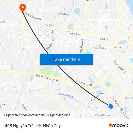 495 Nguyễn Trãi to Nhổn City map