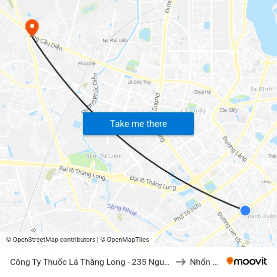 Công Ty Thuốc Lá Thăng Long - 235 Nguyễn Trãi to Nhổn City map
