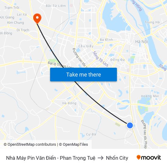 Nhà Máy Pin Văn Điển - Phan Trọng Tuệ to Nhổn City map