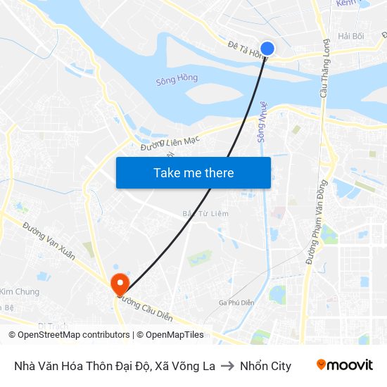 Nhà Văn Hóa Thôn Đại Độ, Xã Võng La to Nhổn City map