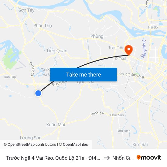 Trước Ngã 4 Vai Réo, Quốc Lộ 21a - Đt446 to Nhổn City map