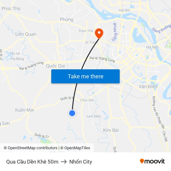 Qua Cầu Dền Khê 50m to Nhổn City map