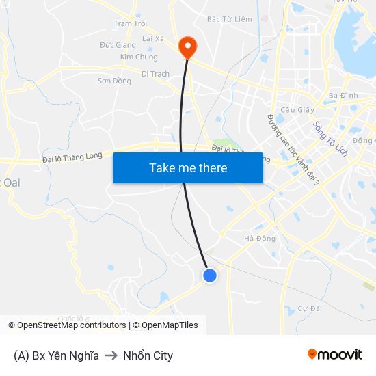 (A) Bx Yên Nghĩa to Nhổn City map